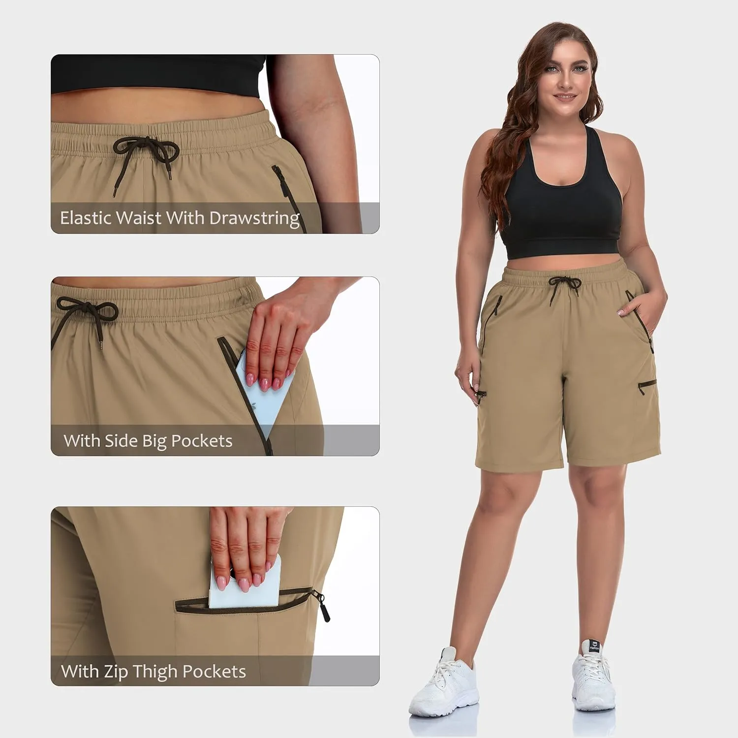 SEKINO Women's Plus Size Hiking Cargo Shorts Lightweight Quick Dry Summer Shorts Athletic Outdoor Shorts Zippered Pockets