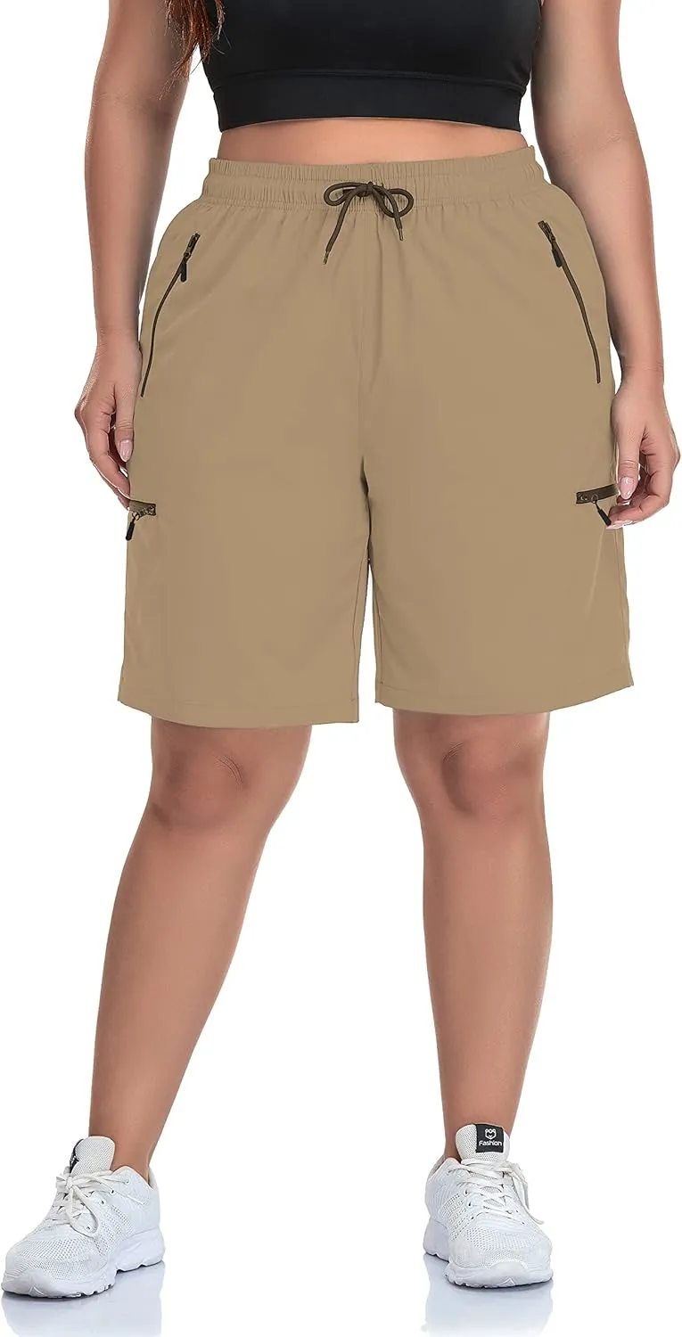 SEKINO Women's Plus Size Hiking Cargo Shorts Lightweight Quick Dry Summer Shorts Athletic Outdoor Shorts Zippered Pockets