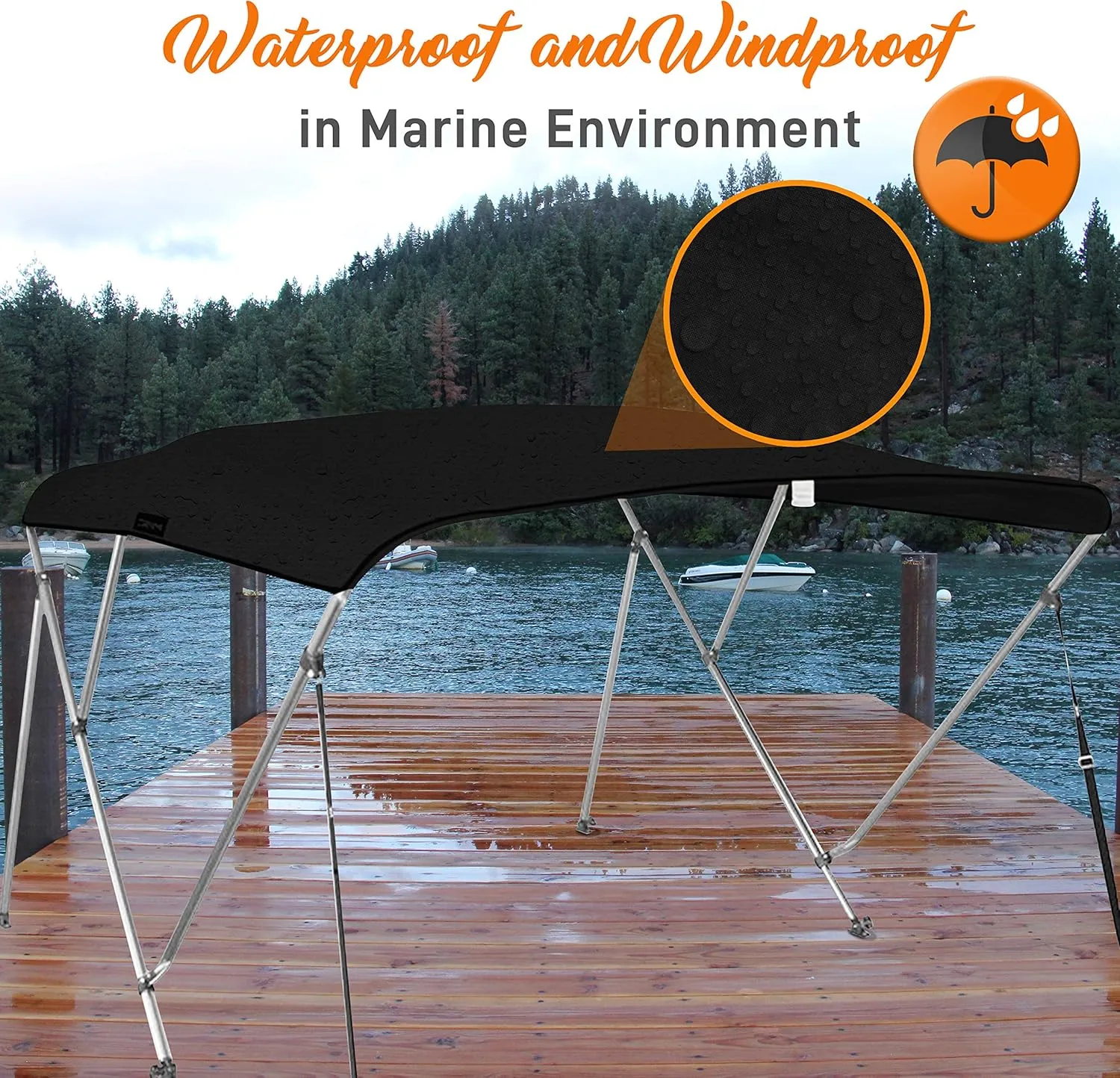 SereneLife 3 Bow Bimini Top Boat Cover – 72" L x 79-84" W x 46" H, Aluminum Frame, Waterproof & UV-Resistant, Easy Install with Front Straps, Rear Support Arms & Free Storage Boot (Gray)