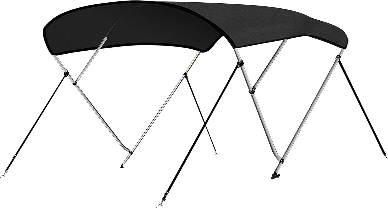 SereneLife 3 Bow Bimini Top Boat Cover – 72" L x 79-84" W x 46" H, Aluminum Frame, Waterproof & UV-Resistant, Easy Install with Front Straps, Rear Support Arms & Free Storage Boot (Gray)