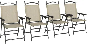 Set of 4 Sports Chairs for Adults, Camping Chairs with Armrests, Breathable Mesh Fabric Seat for Lawn, Beige RR86