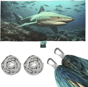 Sharks Camping Hammock, Single Portable Hammocks with Tree Straps & Attached Carry Bag, 330Lbs Capacity Perfect for Outside Indoor Hiking Beach Backpack Travel