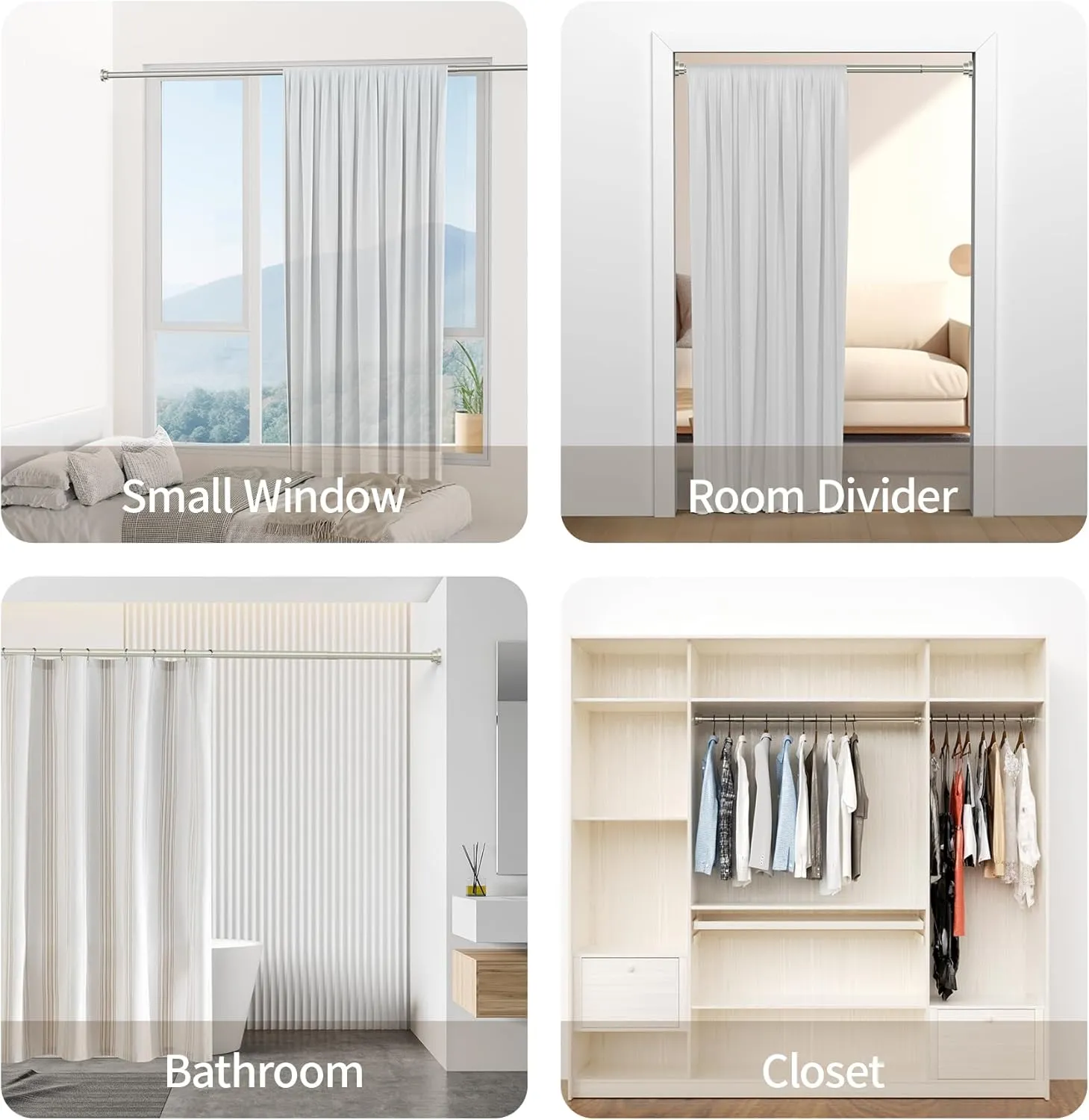 Shower Curtain Rod, 1" Diameter Heavy Duty Tension Shower Rod, Non Slip Adjustable 28-74 inch No Drill Shower Curtain Rods Spring Tension For Bathroom, Shower Stall, No Rust, Brushed Nickel