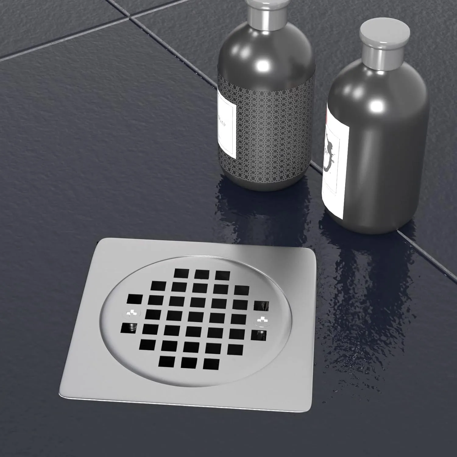 Shower Drain Kit 4 Inch Stainless Steel Grate with Vertical ABS 2 Inch Flange for Schluter Systems Kerdi Drain - Brushed Nickel