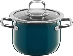 Silit Compact Kochtopf klein, 18 cm, mit Glasdeckel Stewing Pot 2.4 Litres Induction Small Stackable Petrol Blue, 2,4l