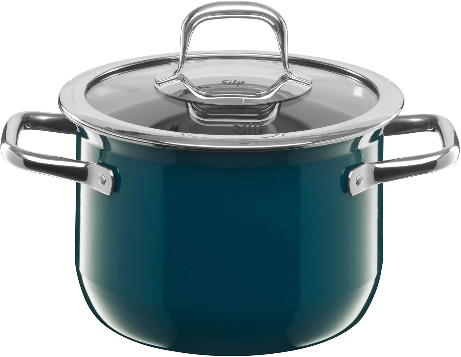 Silit Compact Kochtopf klein, 18 cm, mit Glasdeckel Stewing Pot 2.4 Litres Induction Small Stackable Petrol Blue, 2,4l