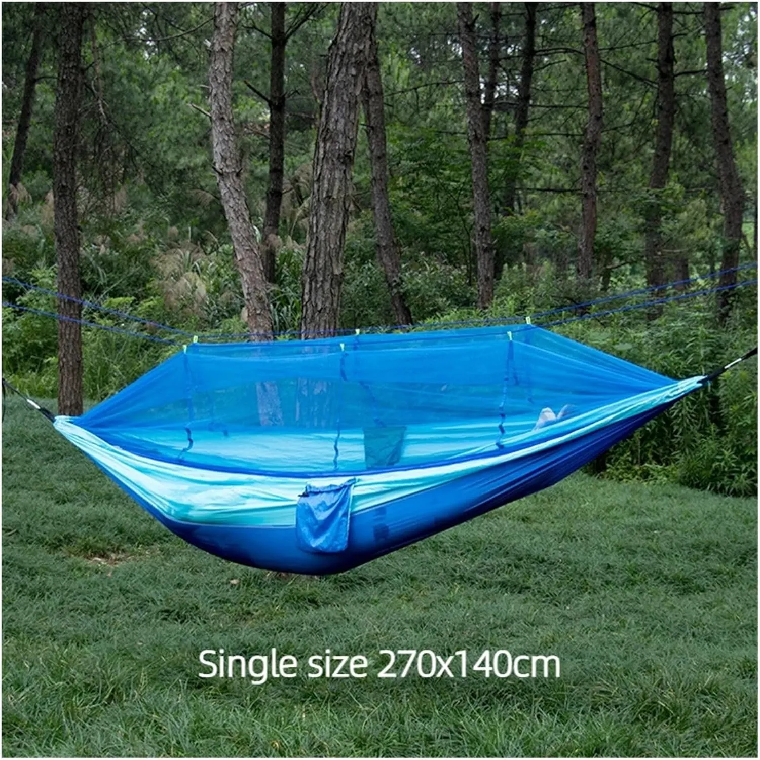 Single and Double Size Nylon Fabric Portable Travel Outdoor Camping Hanging Sleeping Hammock with Mosquito Net for Terrace, Outdoor(Single Orange Grey)