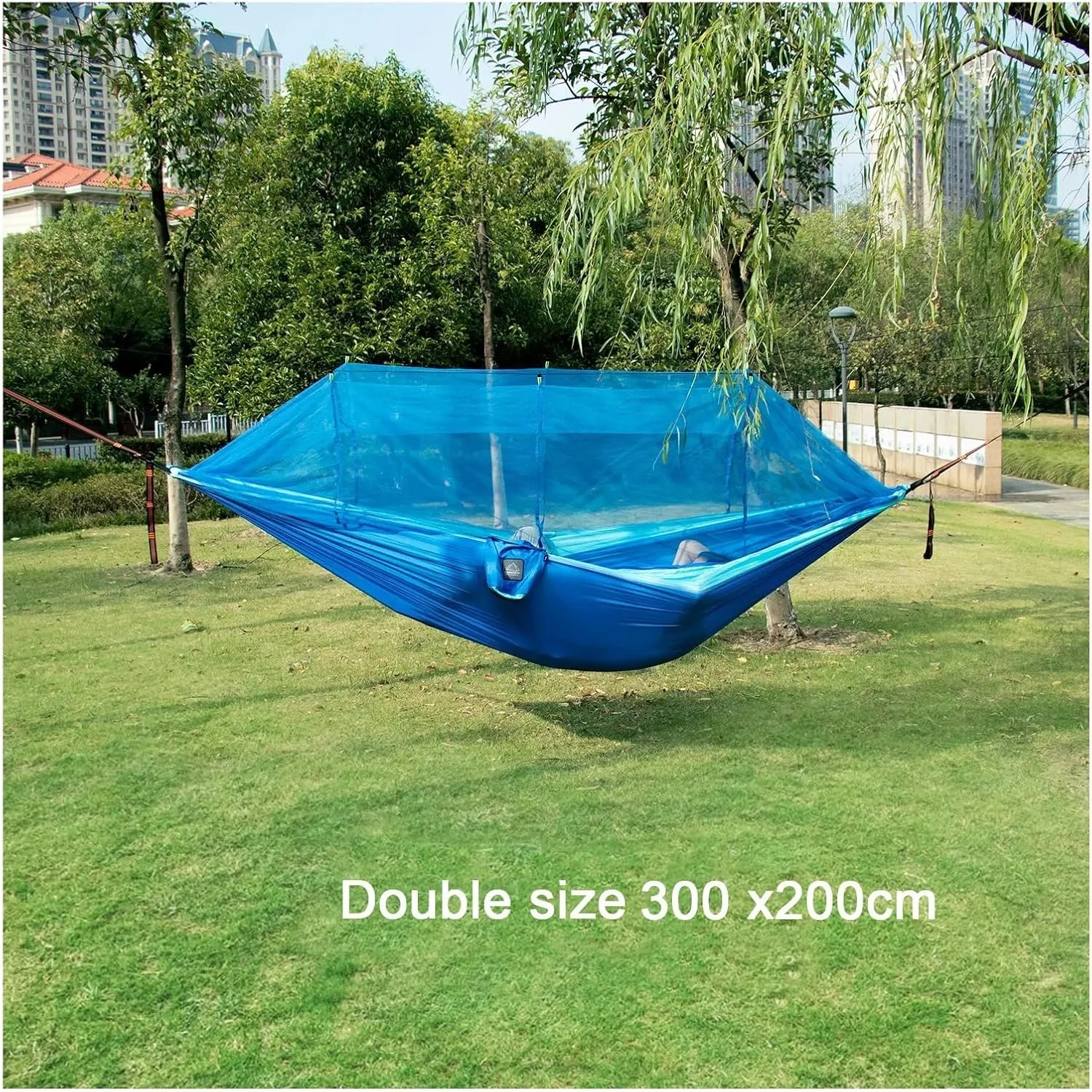Single and Double Size Nylon Fabric Portable Travel Outdoor Camping Hanging Sleeping Hammock with Mosquito Net for Terrace, Outdoor(Single Orange Grey)