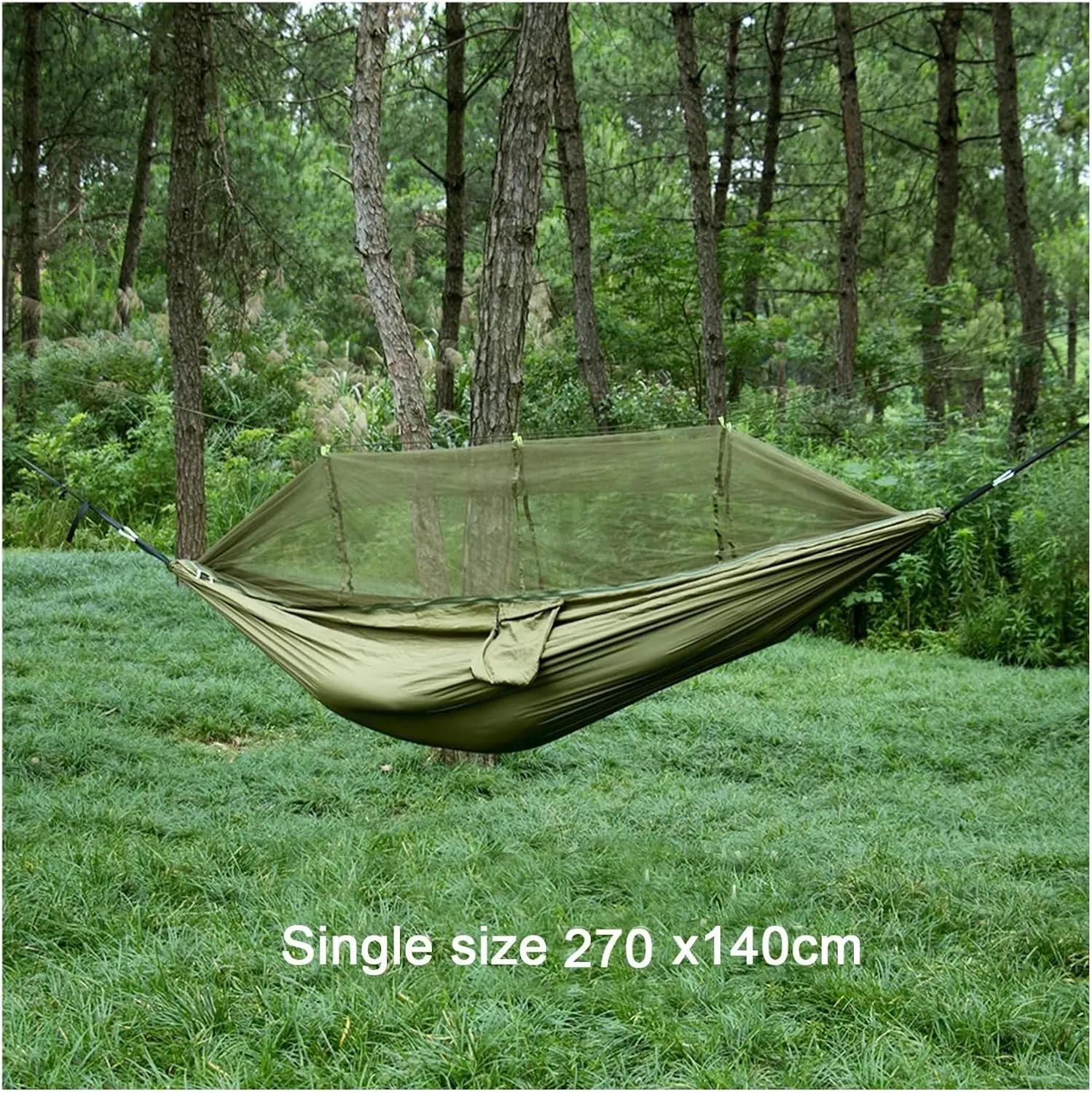 Single and Double Size Nylon Fabric Portable Travel Outdoor Camping Hanging Sleeping Hammock with Mosquito Net for Terrace, Outdoor(Single Orange Grey)