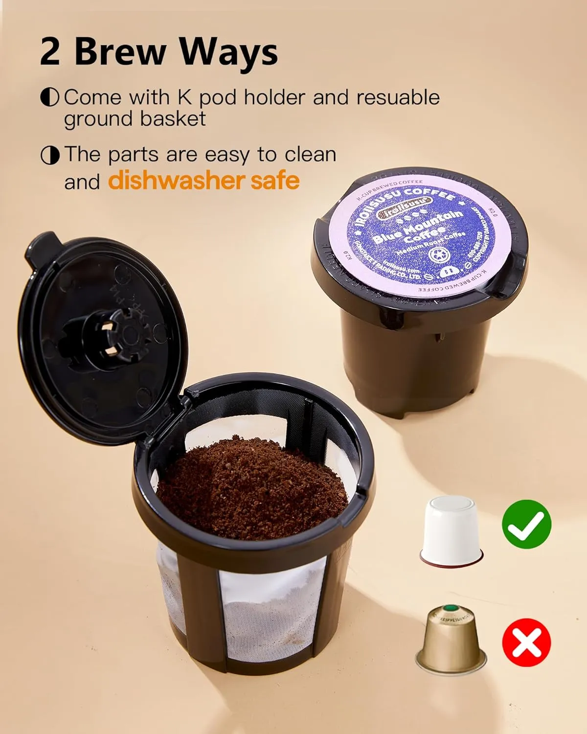 Single Serve One Cup Coffee Maker, for K Cups and Grounds, Mini Coffee Maker with Portable Handle, 6 to 12 Oz Brew Size, for Travel, Camping, Office, RV and Dorm, Oasis
