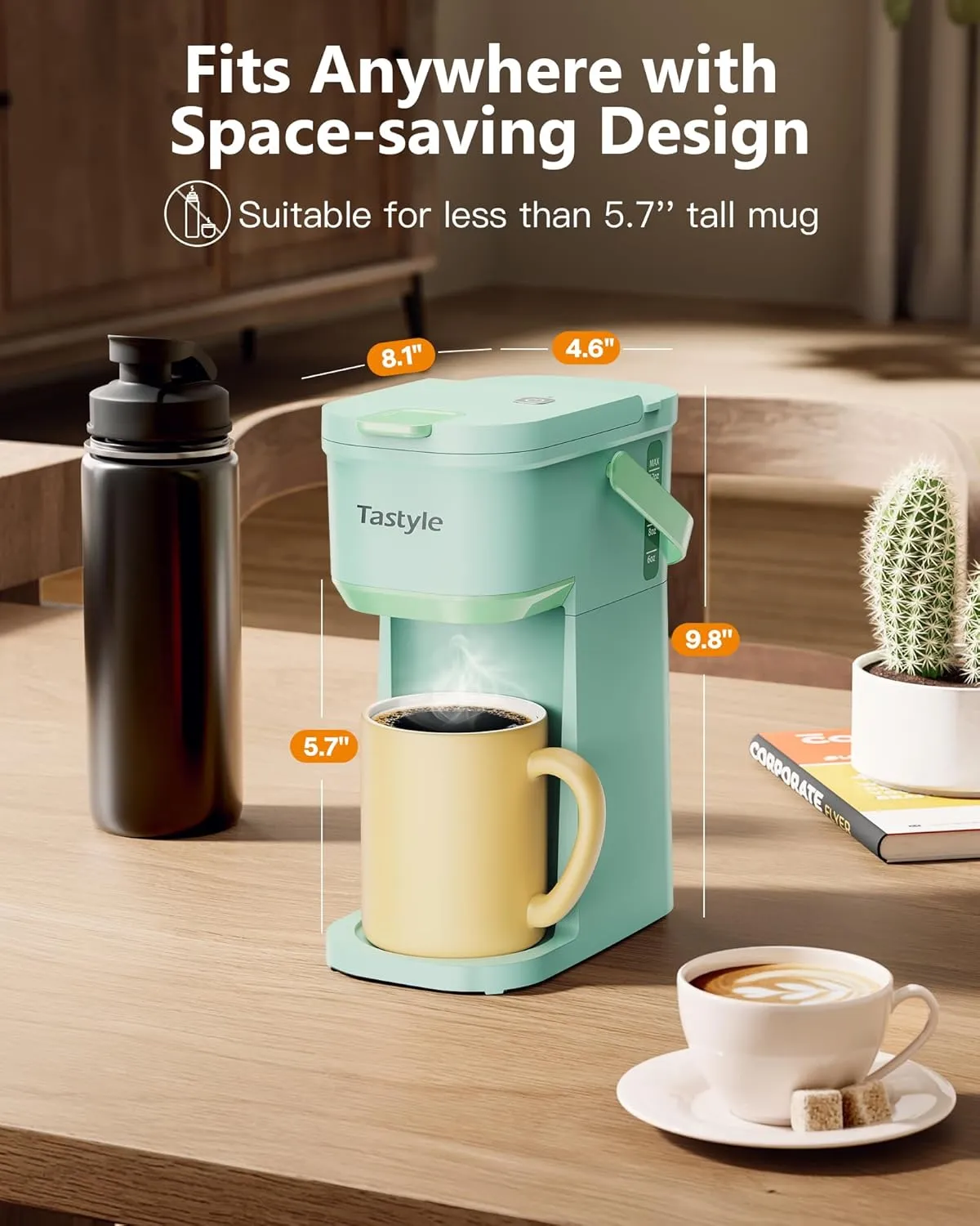 Single Serve One Cup Coffee Maker, for K Cups and Grounds, Mini Coffee Maker with Portable Handle, 6 to 12 Oz Brew Size, for Travel, Camping, Office, RV and Dorm, Oasis