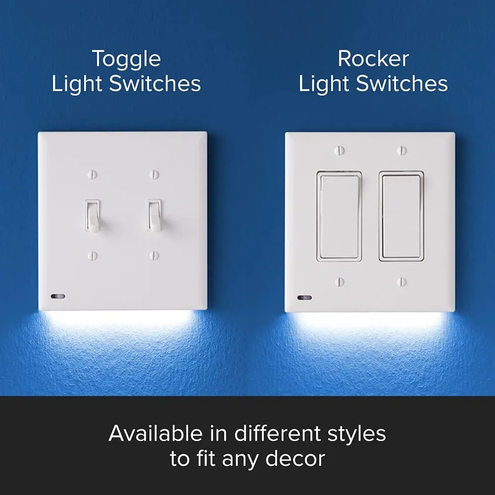 Single - SnapPower SwitchLight [for Double-Gang Light Switches] - Switch Wall Plate with Built-in LED Night Lights - Bright/Dim/Off Options - Auto On/Off Sensor - (Toggle, Light Almond)