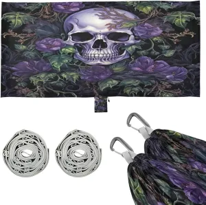 Skull Flower Camping Hammock, Single Portable Hammocks with Tree Straps & Attached Carry Bag, 330Lbs Capacity Perfect for Outside Indoor Hiking Beach Backpack Travel