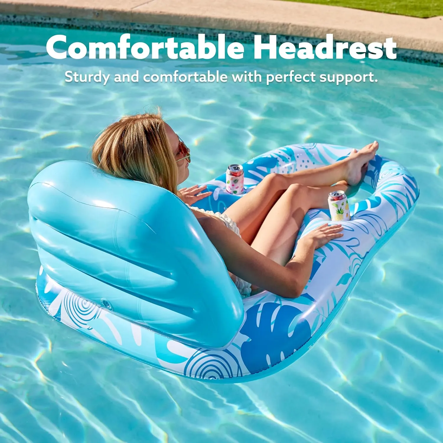 SLOOSH Inflatable Pool Floats Lounger Adult, Pool Float Lounge Raft Floaties Water Floating Recliner Chair with Cup Holders Foot Rest Swimming Floaty