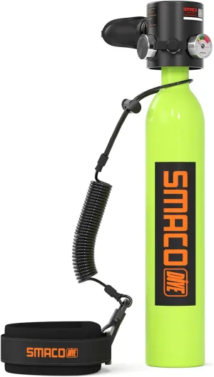 SMACO Mini Scuba Tank 0.5L Portable Diving Tank Support up to 10 Minutes of Underwater Breath, Small Scuba Tank Pony Bottle for Free Diving Within 33ft or Used as Backup Air Within 100ft