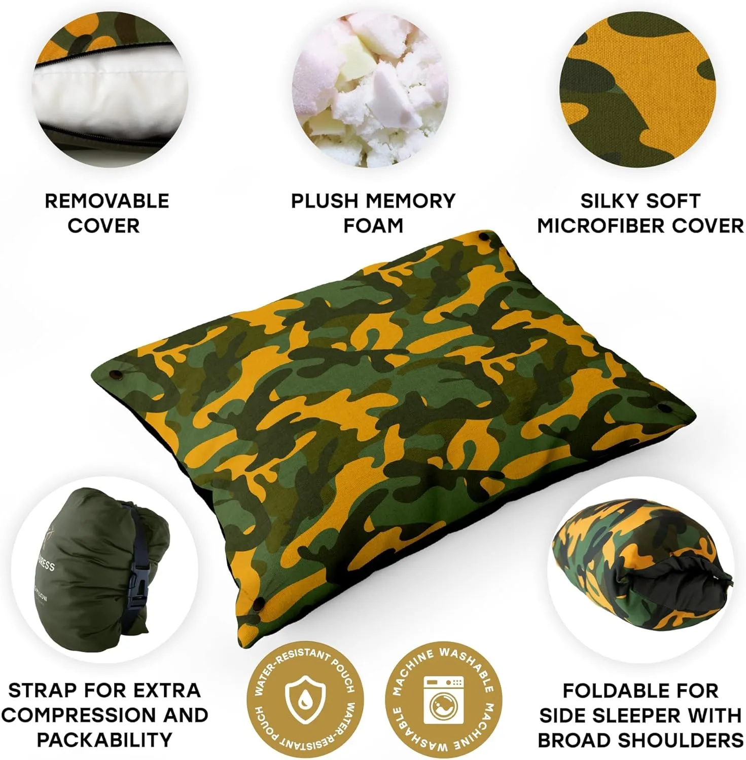 Small Backpacking Camping Pillow | Camp Pillow w/Machine-Washable Cover | Packable Travel Pillow w/Pouch   Strap | Hammock Pillow | Hiking Pillow | Camping Gear & Accessories