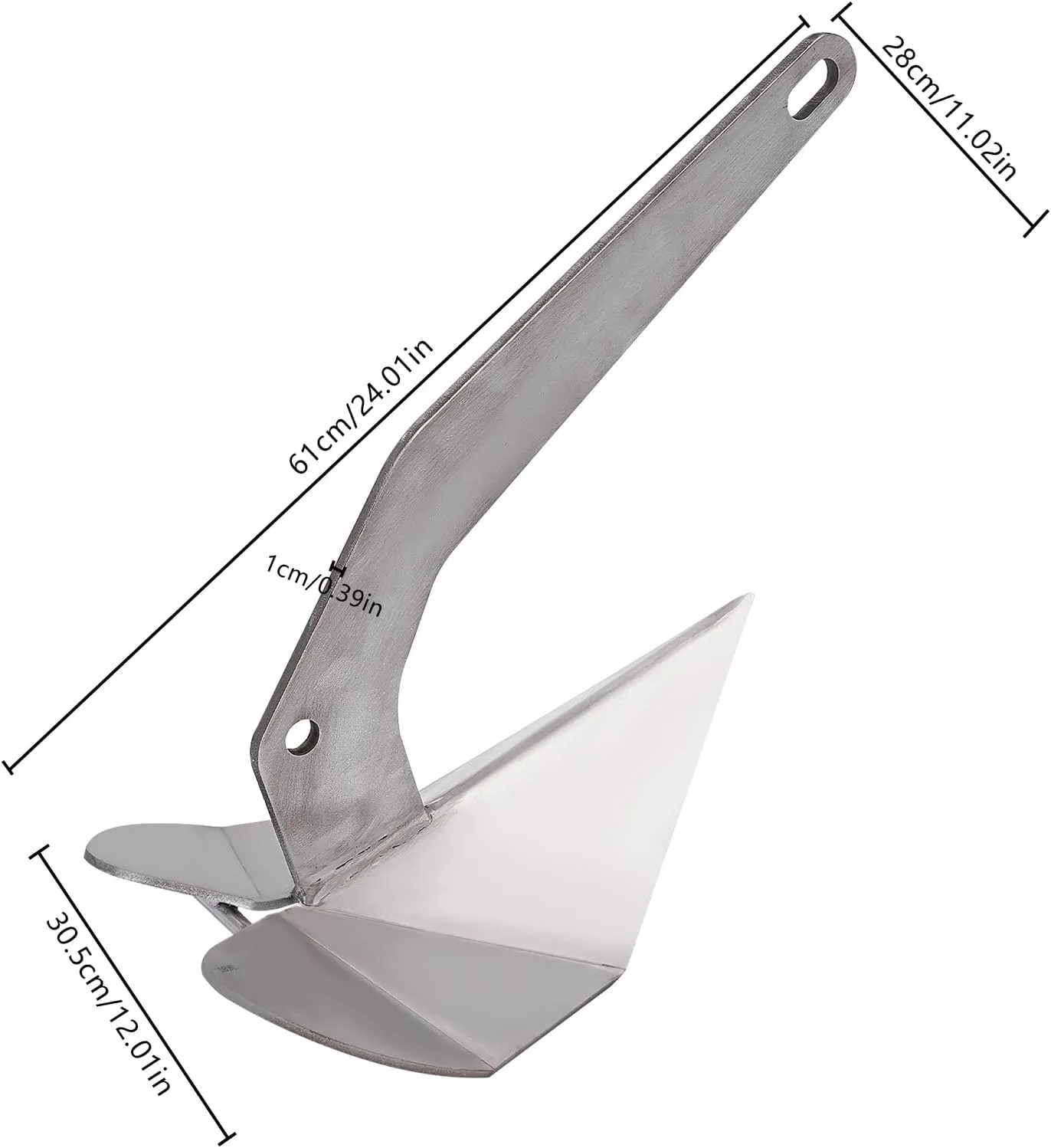 Small Yacht Boat Anchor, 10/14/17/18/22/32/33/43 lbs Triangular Shape Marine Stainless Steel 316 Wing Style Anchor for Boats, Boat Anchor, Small Yachts Silver