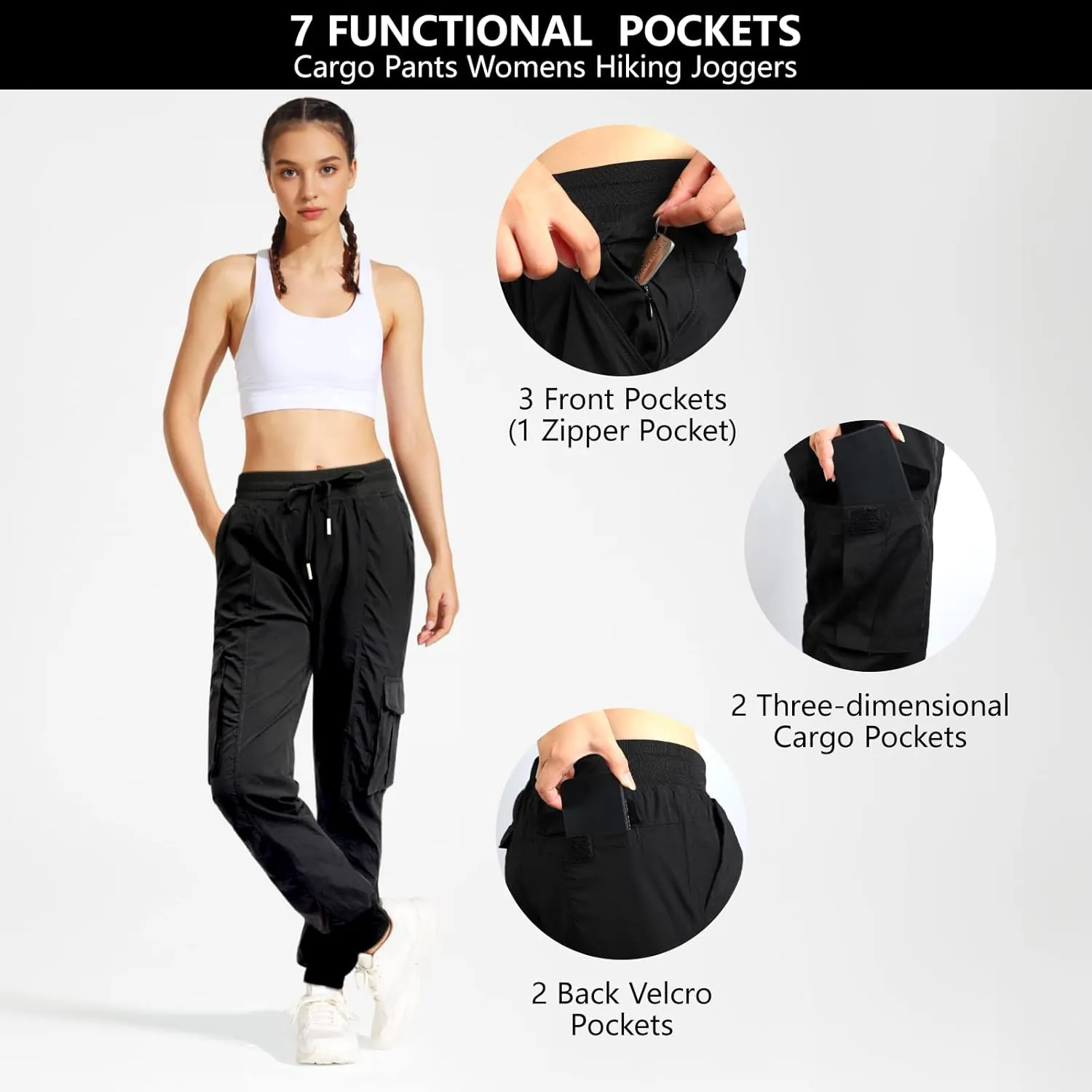 smawell Women's Hiking Cargo Pants Quick Dry Water Resistant Joggers with Pockets