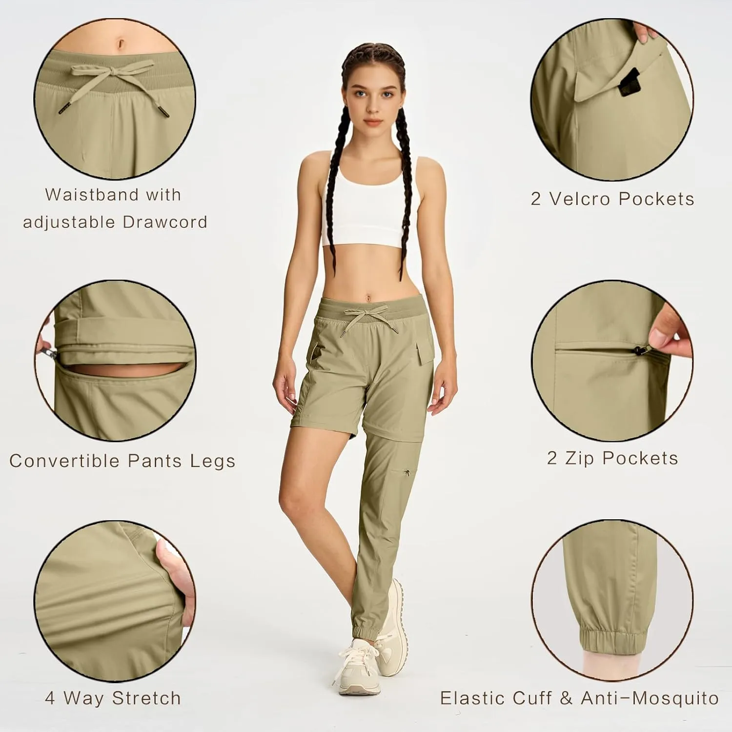 smawell Women's Hiking Pants Convertible Lightweight Zip-Off Outdoor Pants Quick Dry Joggers with Pocket