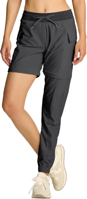 smawell Women's Hiking Stretch Petite Scrubs Pants with Pockets Zip Off Convertible Lightweight Pants Grey S