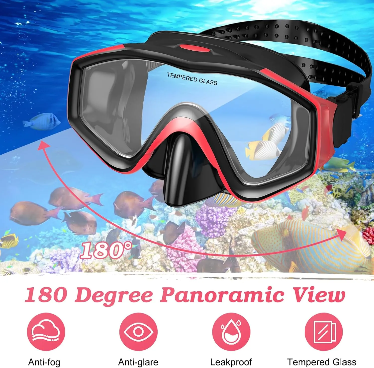 Snorkeling Gear for Adults, Dry Top Snorkel Mask Set 2 Pack Scuba Diving Mask Snorkel Gear Anti Fog Snorkeling Packages Tempered Glass Panoramic View Nose Cover