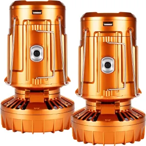 Solar-Powered Camping Lantern with Fan, Rechargeable Led Tent Light, USB Charging, Foldable, Waterproof, Outdoor Use