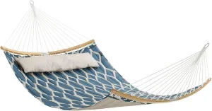 SONGMICS Hammock, Quilted Hammock with Curved Bamboo Spreaders, Pillow, 78.7 x 55.1 Inches, Portable Padded Hammock Holds up to 495 lb, Blue and Beige Rhombus UGDC034I02