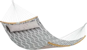 SONGMICS Hammock, Quilted Hammock with Curved Bamboo Spreaders, Pillow, 78.7 x 55.1 Inches, Portable Padded Hammock Holds up to 495 lb, Gray and Beige Rhombus UGDC034G02