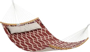 SONGMICS Quilted Hammock with Curved Bamboo Spreaders, Pillow, 78.7 x 55.1 Inches, Portable Padded Hammock Holds up to 495 lb, Red and Beige Rhombus
