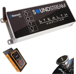Soundstream ST4.1000DB ST4.10000DB Stealth Series 1000W Class D 4-Channel Amplifier with Built-in Bluetooth, Ideal for Boats, ATVs, Side-by-Sides, Golf carts with Gravity Phone Bundle