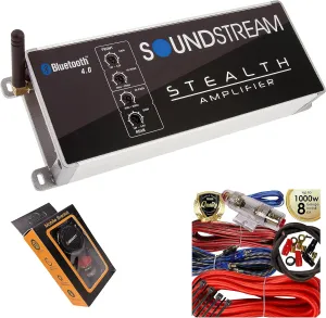 Soundstream ST4.1000DB ST4.10000DB Stealth Series 1000W Class D 4-Channel Amplifier with Built-in Bluetooth, Ideal for Boats, ATVs, Side-by-Sides, Golf carts with Red Kit and Gravity Phone Bundle