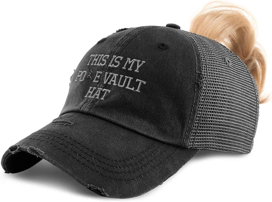 Speedy Pros Womens Ponytail Cap This is My Pole Vault Hat Embroidery Distressed Trucker Hats
