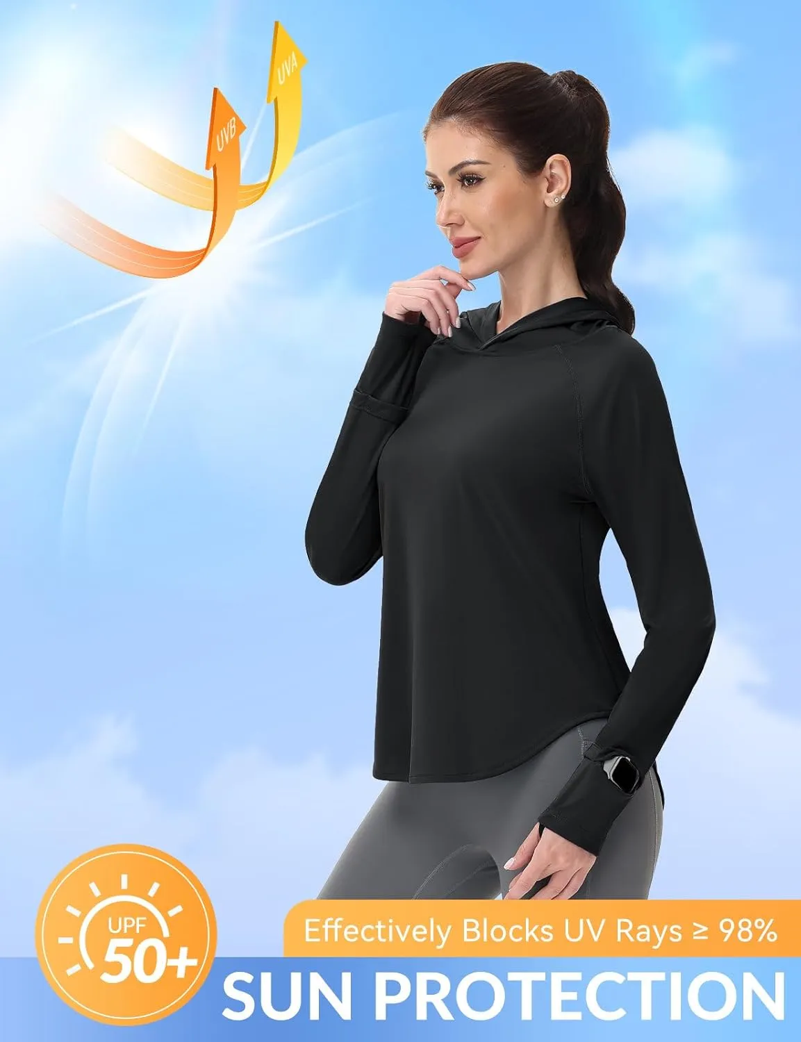 SPEXIAL Women's UPF 50  Sun Shirt SPF Long Sleeve Fishing Hiking Shirts with Hoodie UV Protection Lightweight Outdoor