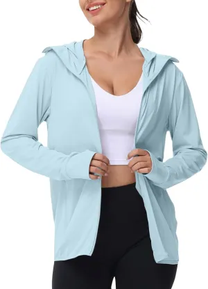 SPF Shirts for Women Long Sleeve UPF 50  Sun Protection Hoodies Jacket Lightweight Full Zip Cooling Rash Guard Pockets