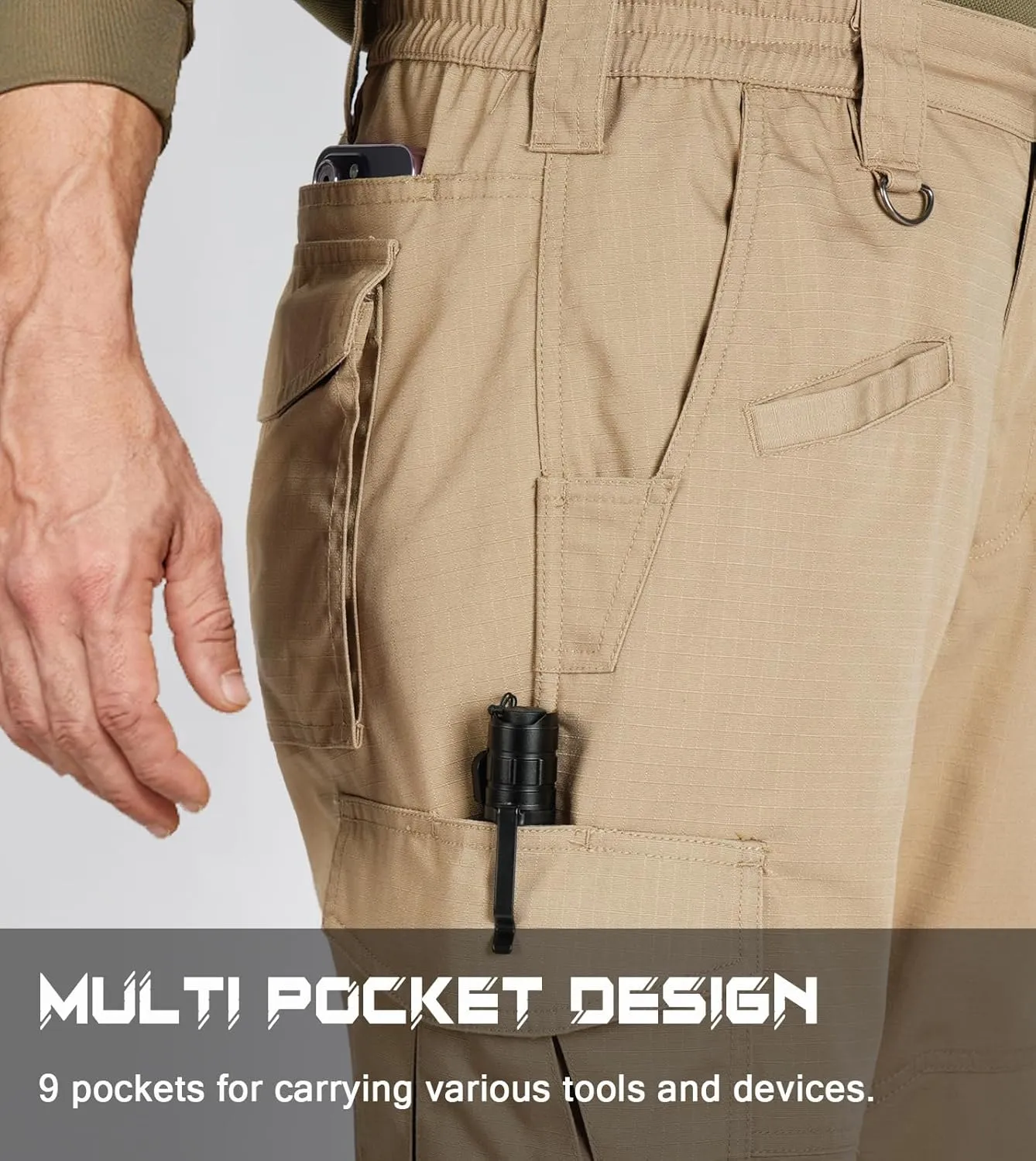 SPOSULEI Mens Tactical Pants Ripstop Cargo Work Pants with 9 Pockets Water Resistant Breathable Hiking Construction Pants