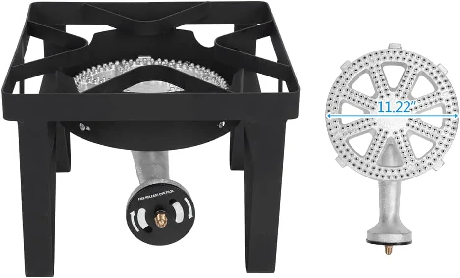Square Outdoor Camp Stove,Portable Cast Iron Patio Cooking Burner,Outdoor Propane Gas Camping Stove,Backyard Cooking Burner Stove,with Adjustable PSI Regulator,for Patio Picnic BBQ Cookouts (Black)