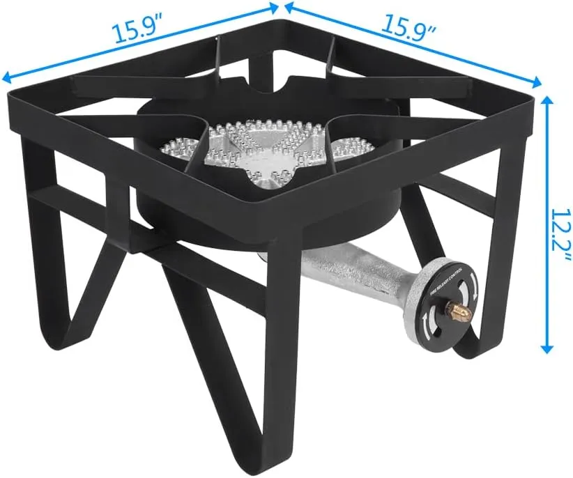 Square Outdoor Camp Stove,Portable Cast Iron Patio Cooking Burner,Outdoor Propane Gas Camping Stove,Backyard Cooking Burner Stove,with Adjustable PSI Regulator,for Patio Picnic BBQ Cookouts (Black)
