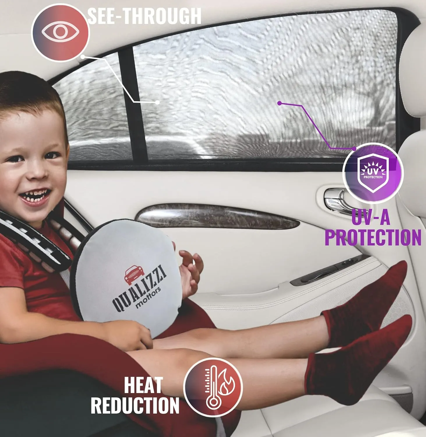 S/R Car Window Shades for Baby (12 Sizes) - Stretchy Breathable Mesh Fits Like a Sock, Full Side Window Covers for Sun, Heat & Bug Protection, 2-Pack by Qualizzi