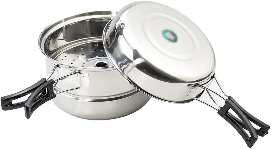 Stainless Steel Camping Cookware Set Folding Handle Portable Pot Pan Outdoor Cooking Tableware for Picnic Hiking
