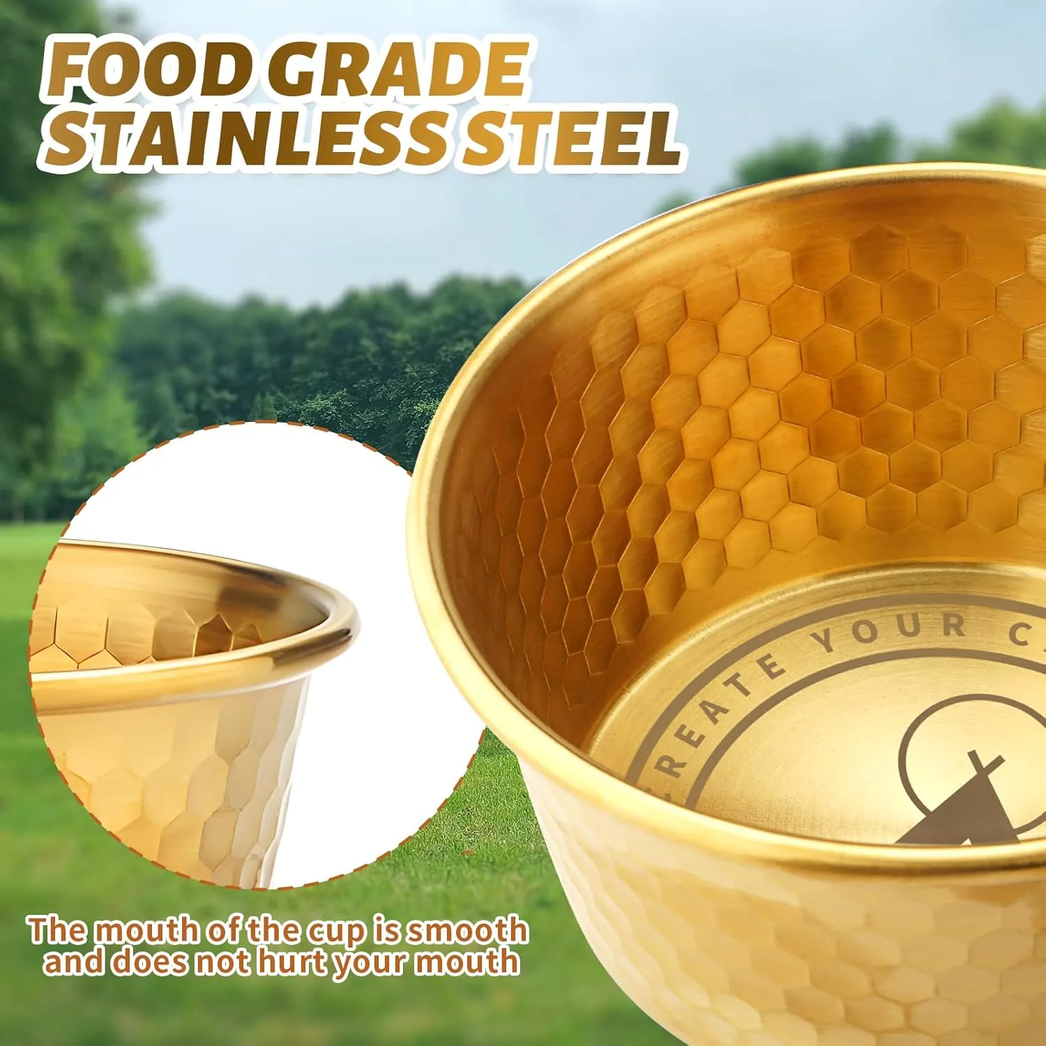 Stainless Steel Camping Sierra Cup, Stackable Portable 450ML 2 Pcs Set Sierra Bowl Cup for Camping and Hiking (Gold & Silver)