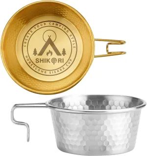 Stainless Steel Camping Sierra Cup, Stackable Portable 450ML 2 Pcs Set Sierra Bowl Cup for Camping and Hiking (Gold & Silver)