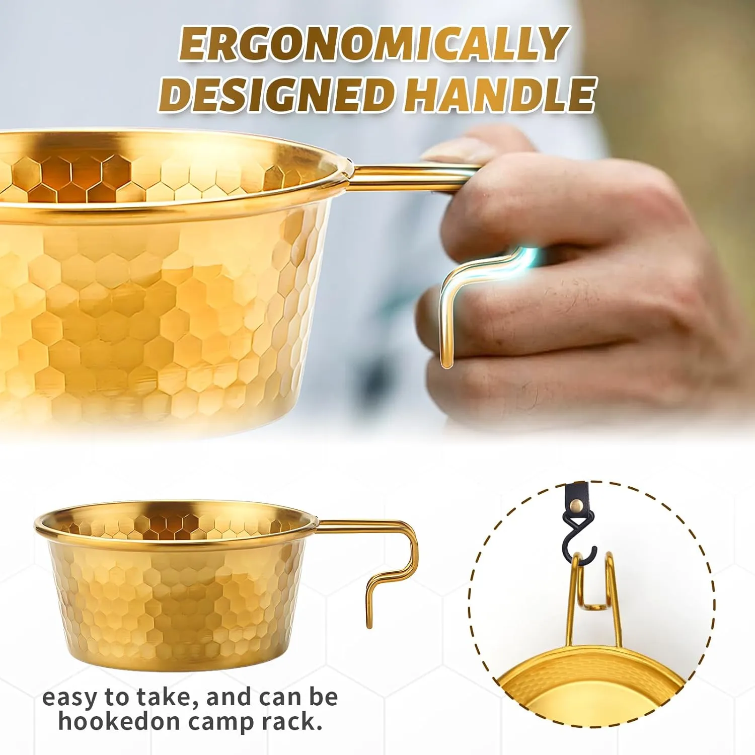 Stainless Steel Camping Sierra Cup, Stackable Portable 450ML 2 Pcs Set Sierra Bowl Cup for Camping and Hiking (Gold & Silver)