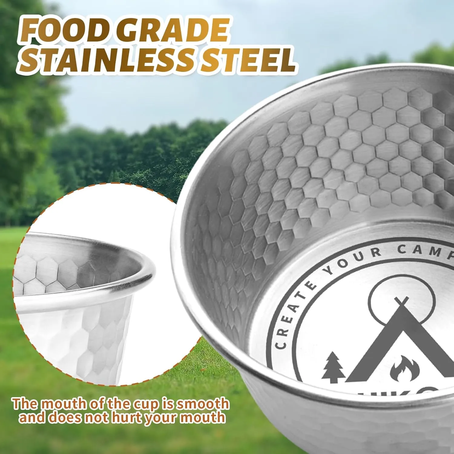 Stainless Steel Camping Sierra Cup, Stackable Portable 450ML 2 Pcs Set Sierra Bowl Cup for Camping and Hiking (Silver)