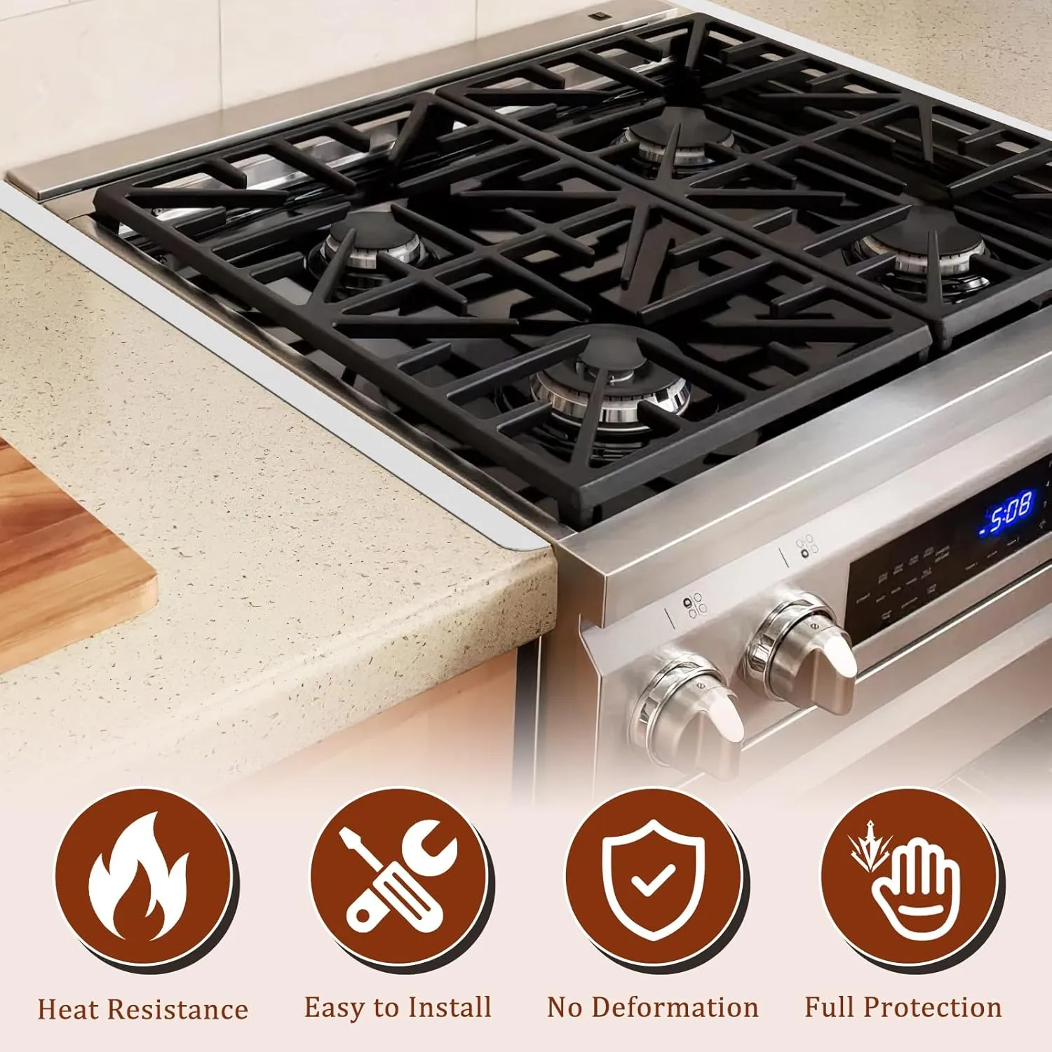Stainless Steel Stove & Counter Top Gap Covers Adjustable Length 13.8"-27.6”Oven Side Filler Kit Between, Heat Resistant Slide-in Range Trim Guard for Seamless Kitchen Accessories (Silver)