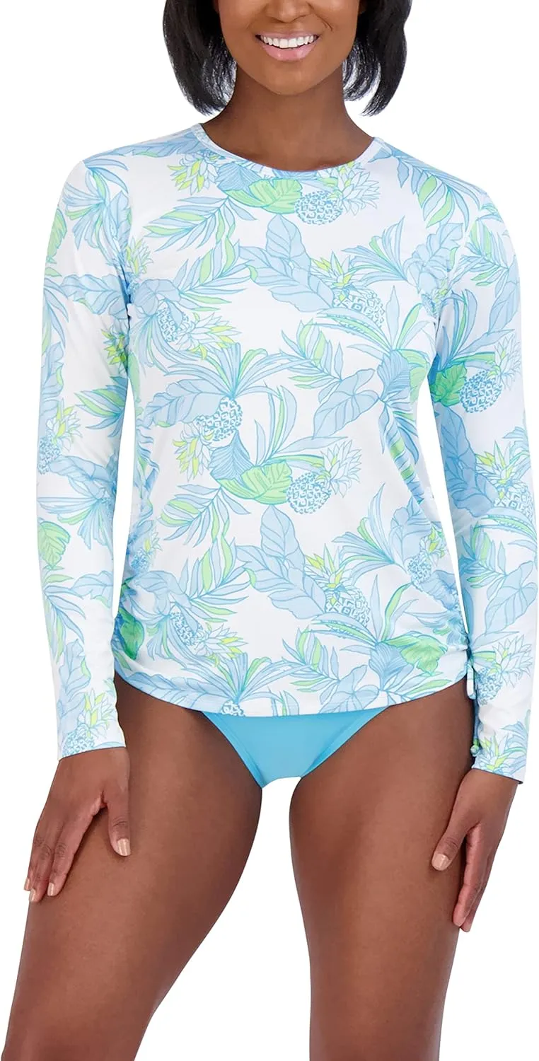 Stella Parker Women's Standard Long Sleeve Rashguard Adjustable Side Tie UPF 30  Sun Protection Quick Dry Swim Shirt
