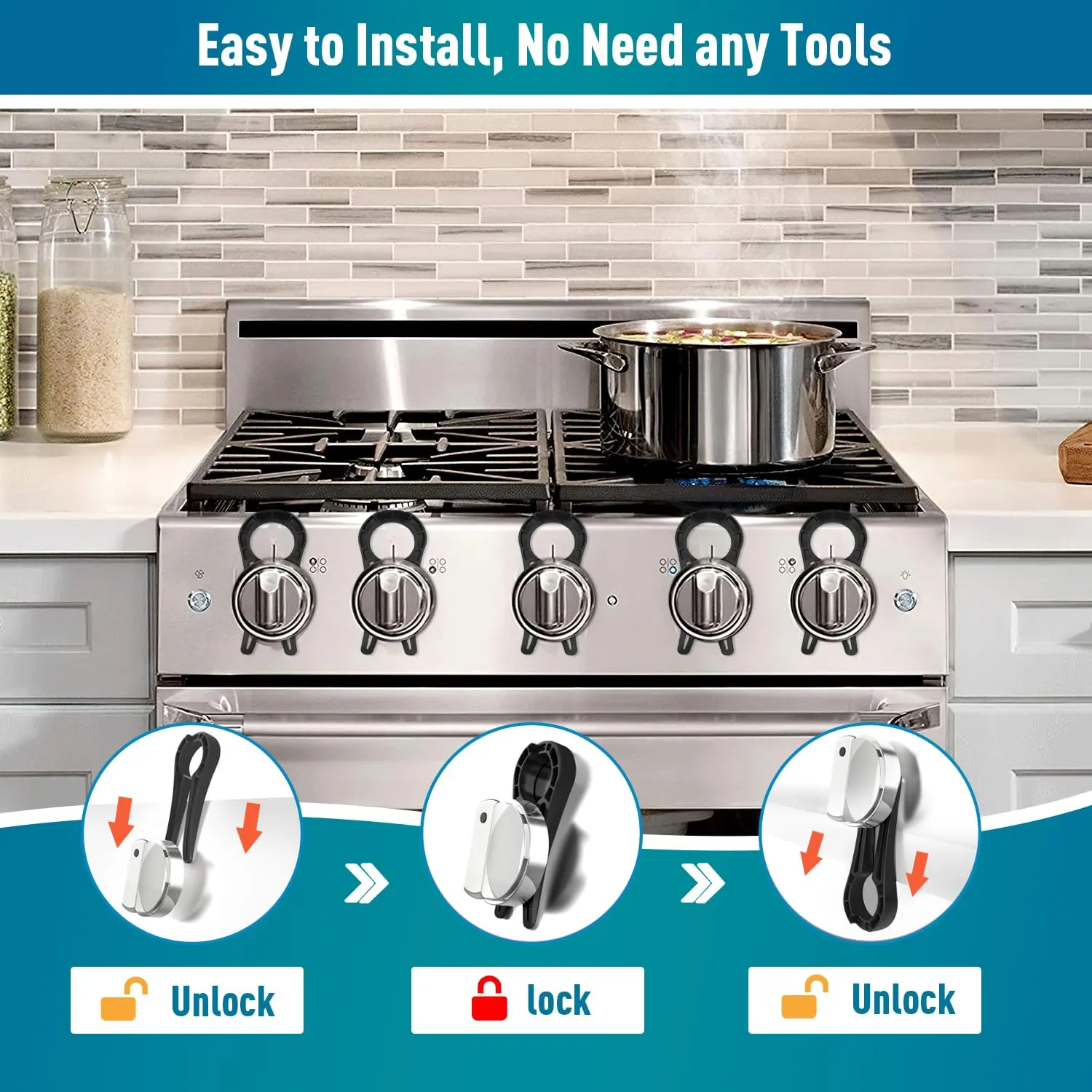 Stove Knob Lock for Child Safety and Proofing (5 Pack), Oven Knob Safety Covers for Kids and Pets(Black)