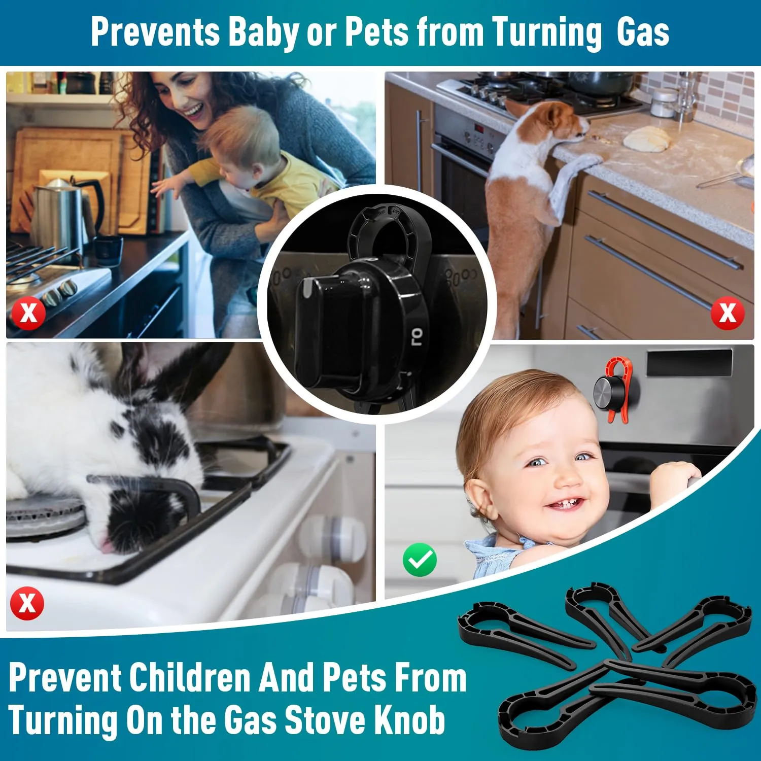 Stove Knob Lock for Child Safety and Proofing (5 Pack), Oven Knob Safety Covers for Kids and Pets(Black)