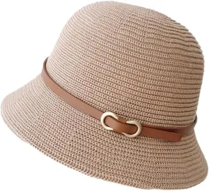 Summer Cloche Sun Hat for Women Packable Vintage Bucket Sun Hats Breathable Bowler Hat