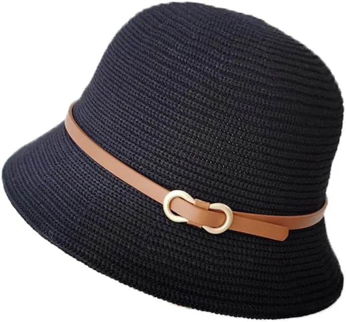 Summer Cloche Sun Hat for Women Packable Vintage Bucket Sun Hats Breathable Bowler Hat