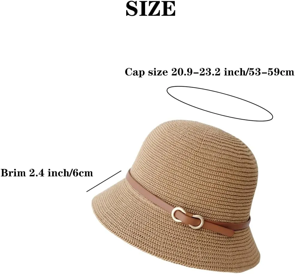 Summer Cloche Sun Hat for Women Packable Vintage Bucket Sun Hats Breathable Bowler Hat